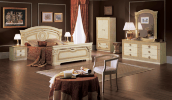 High Gloss Lacquer Aida Ivory Bedroom Set w/Gold, Camelgroup Italy p500 By ESF Furniture