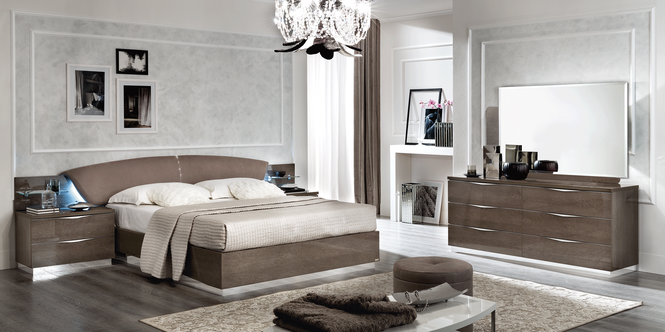 High Gloss Lacquer Platinum DROP Bedroom Set SILVER BIRCH p8039 By ESF Furniture