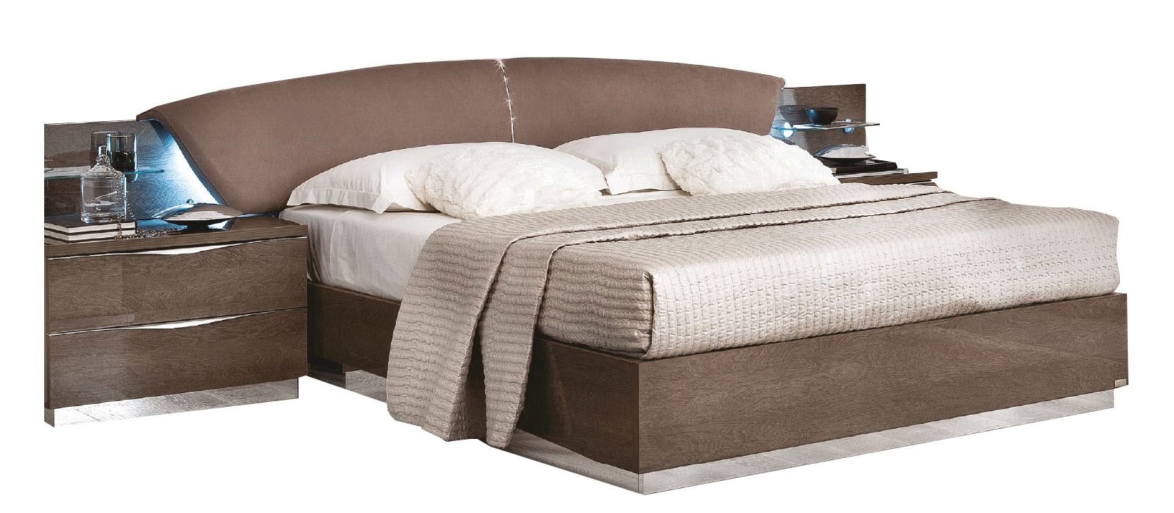High Gloss Lacquer Platinum DROP Bed SILVER BIRCH p11688 By ESF Furniture