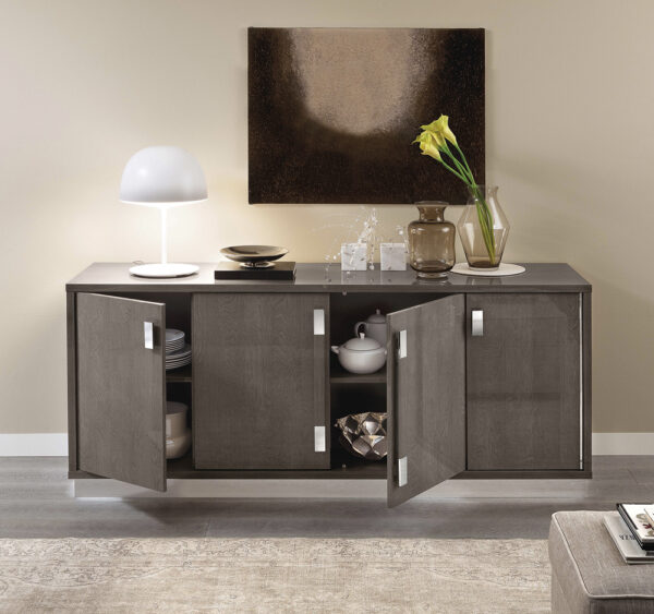High Gloss Lacquer Platinum 4 Door Buffet w/Mirror i17703 By ESF Furniture - Image 2