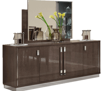 High Gloss Lacquer Platinum 4 Door Buffet w/Mirror i17703 By ESF Furniture