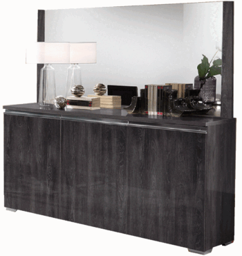 High Gloss Lacquer Oxford 3 door Buffet Grey w/Mirror p10685 By ESF Furniture