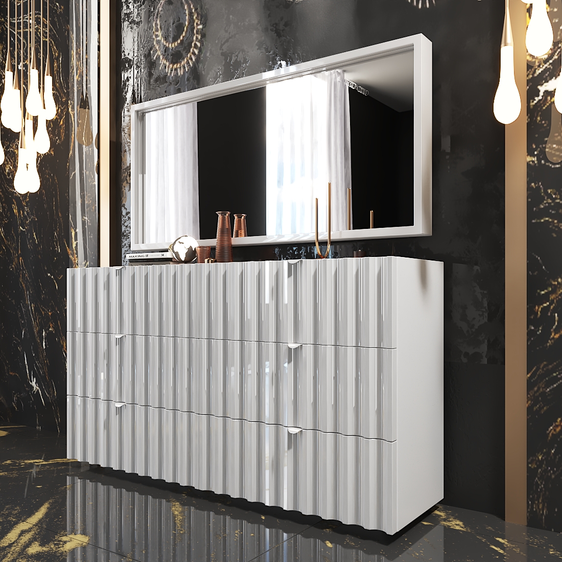 Shiny Orion Double Dresser / Mirror p12844 By ESF Furniture