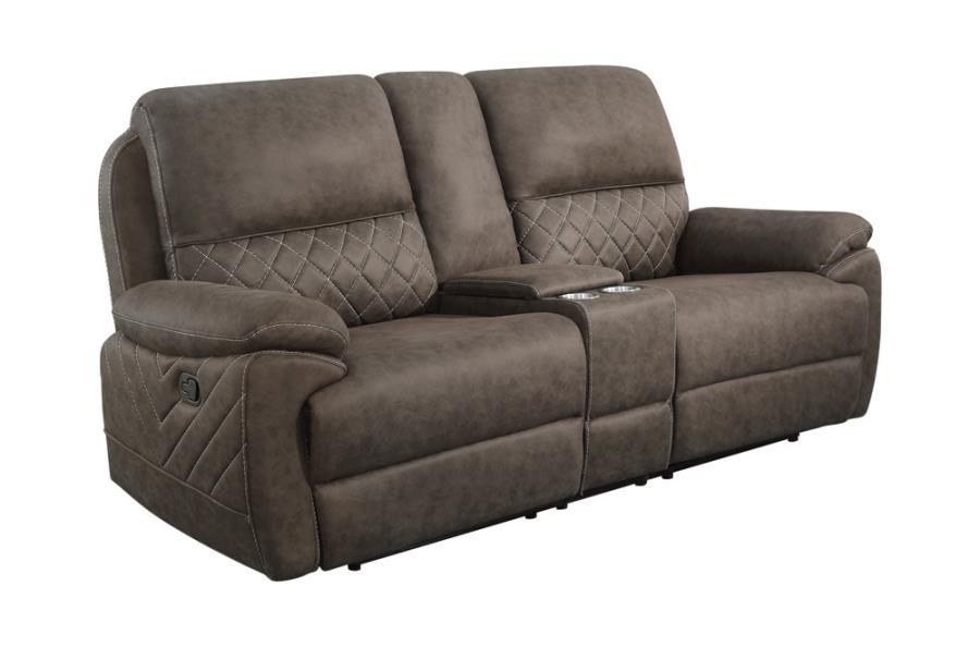 Variel Upholstered Tufted Motion Loveseat with Console 608982 by Coaster Furniture