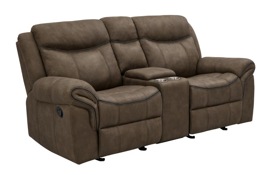 Sawyer Glider Loveseat with Console Macchiato 602335 by Coaster Furniture