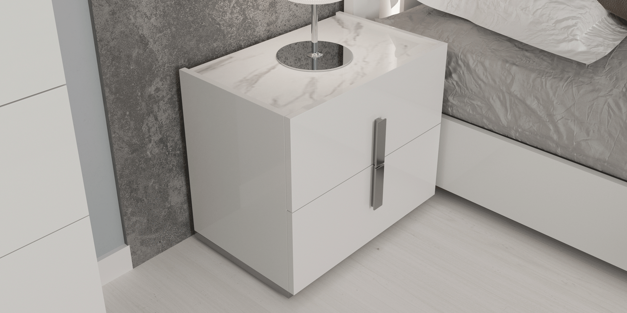 High Gloss Lacquer Carrara Nightstand White i28813 By ESF Furniture