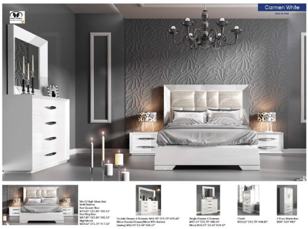High Gloss Lacquer, Mat Carmen Bed White p11781 By ESF Furniture - Image 2