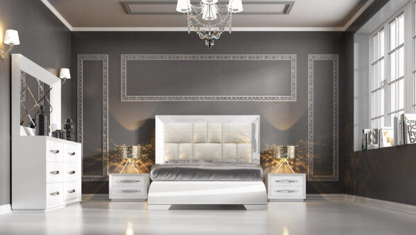 High Gloss Lacquer, Mat Carmen Bed White p11781 By ESF Furniture 11