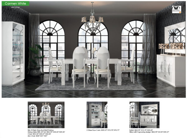 High Gloss Lacquer, Mat Carmen White Dining Room Set p9874 By ESF Furniture - Image 2