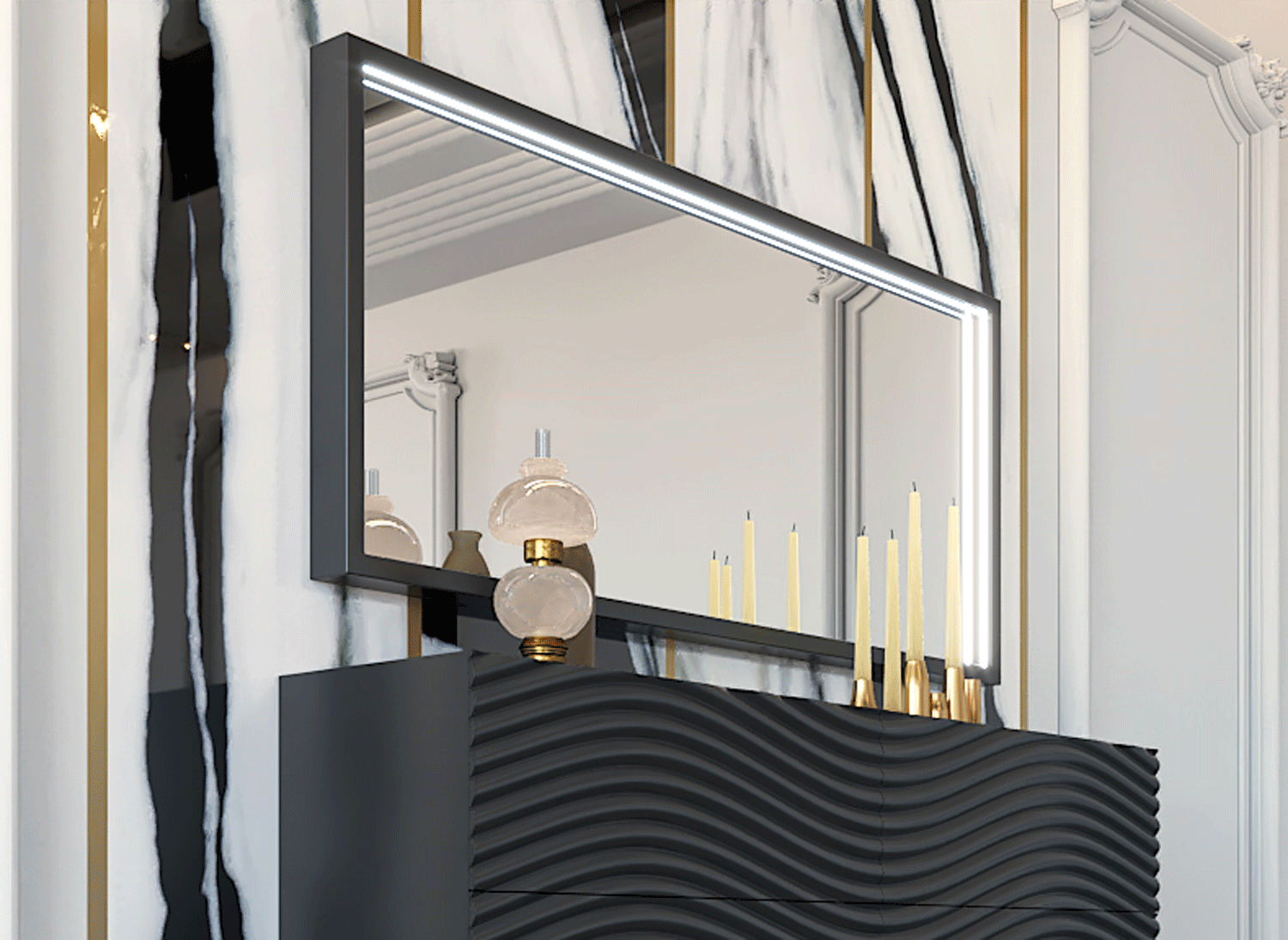 Wave DARK GREY mirror for Double dresser p13106 By ESF Furniture