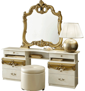 Mat, Shiny Barocco Ivory/Gold Vanity Dresser p12137 By ESF Furniture