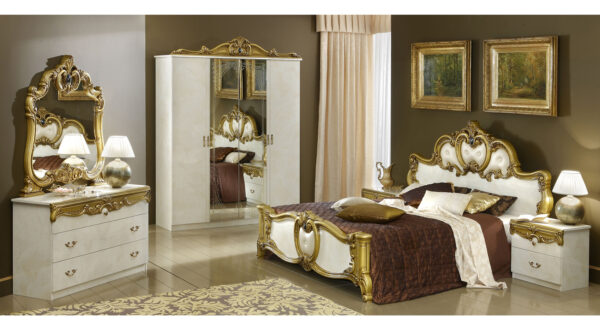 High Gloss Lacquer Barocco Ivory w/Gold Bedroom Set p4940 By ESF Furniture - Image 5