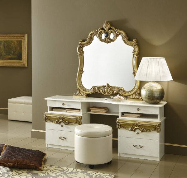 High Gloss Lacquer Barocco Ivory w/Gold Bedroom Set p4940 By ESF Furniture - Image 6