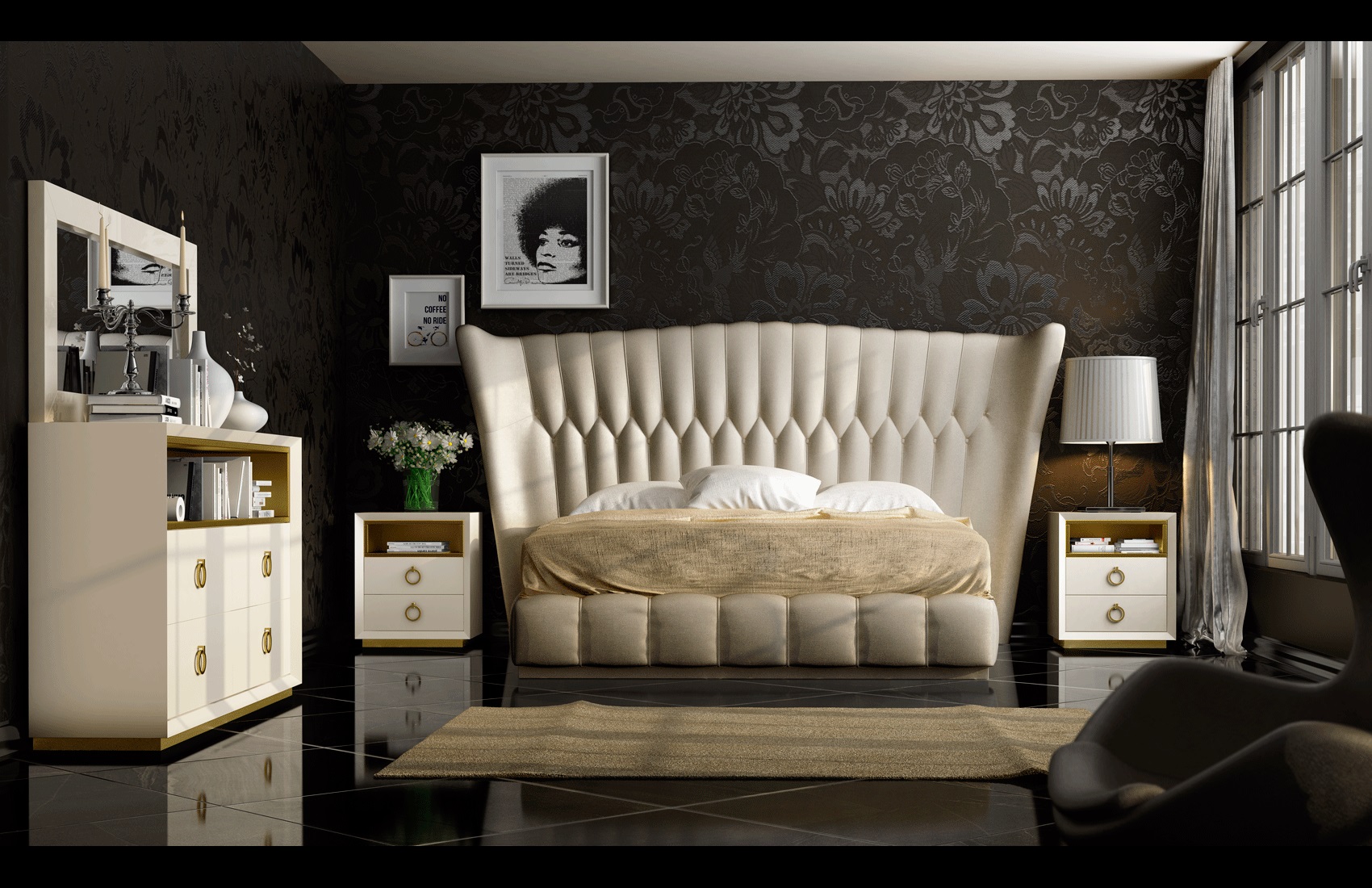 Velvet Cream Bedroom Set p9853 By ESF Furniture