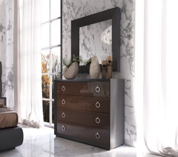 High Gloss Lacquer, Mat Emporio Black Dresser / mirror p12864 By ESF Furniture