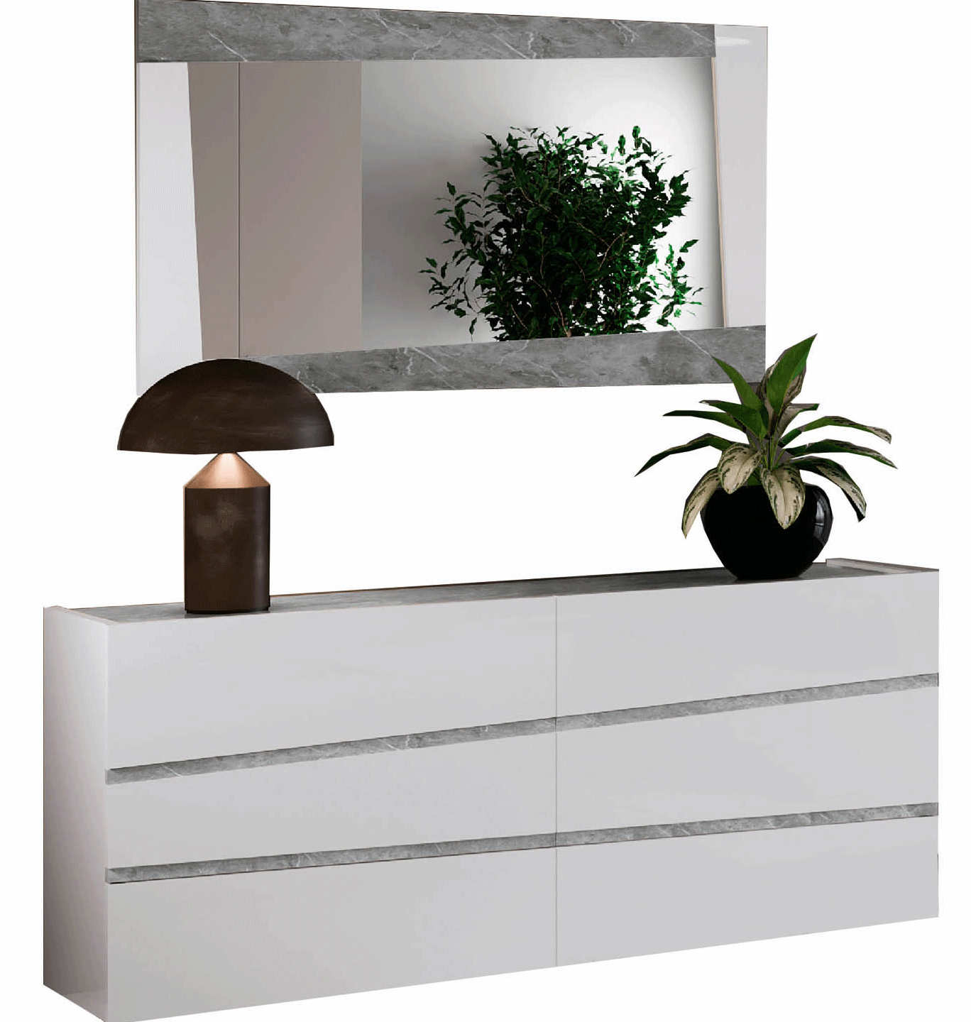 High Gloss Lacquer Alba Dresser w/Mirror p12192 By ESF Furniture