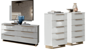 High Gloss Lacquer, Mat Smart Double Dresser White w/ Mirror & chest p12149 By ESF Furniture
