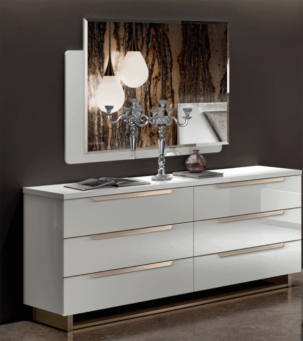 High Gloss Lacquer, Mat Smart Double Dresser White w/ Mirror & chest p12149 By ESF Furniture - Image 2