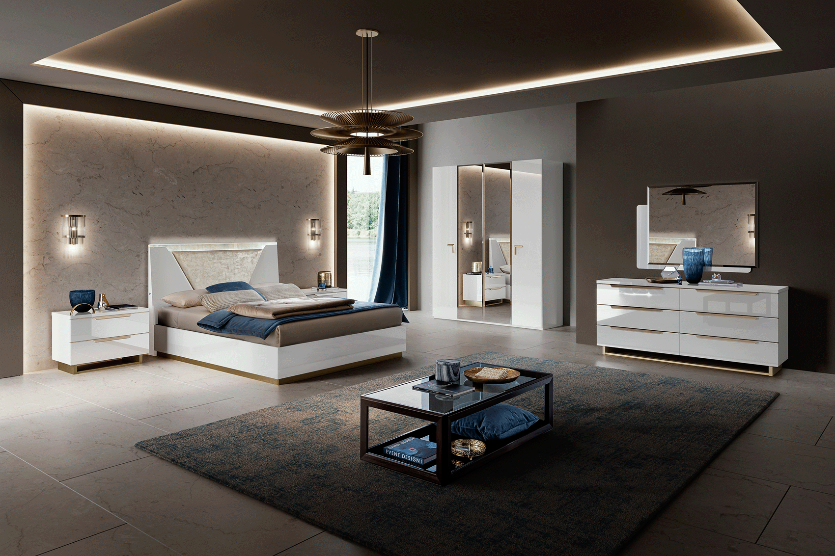 High Gloss Lacquer, Mat Smart Bedroom White Set p11763 By ESF Furniture