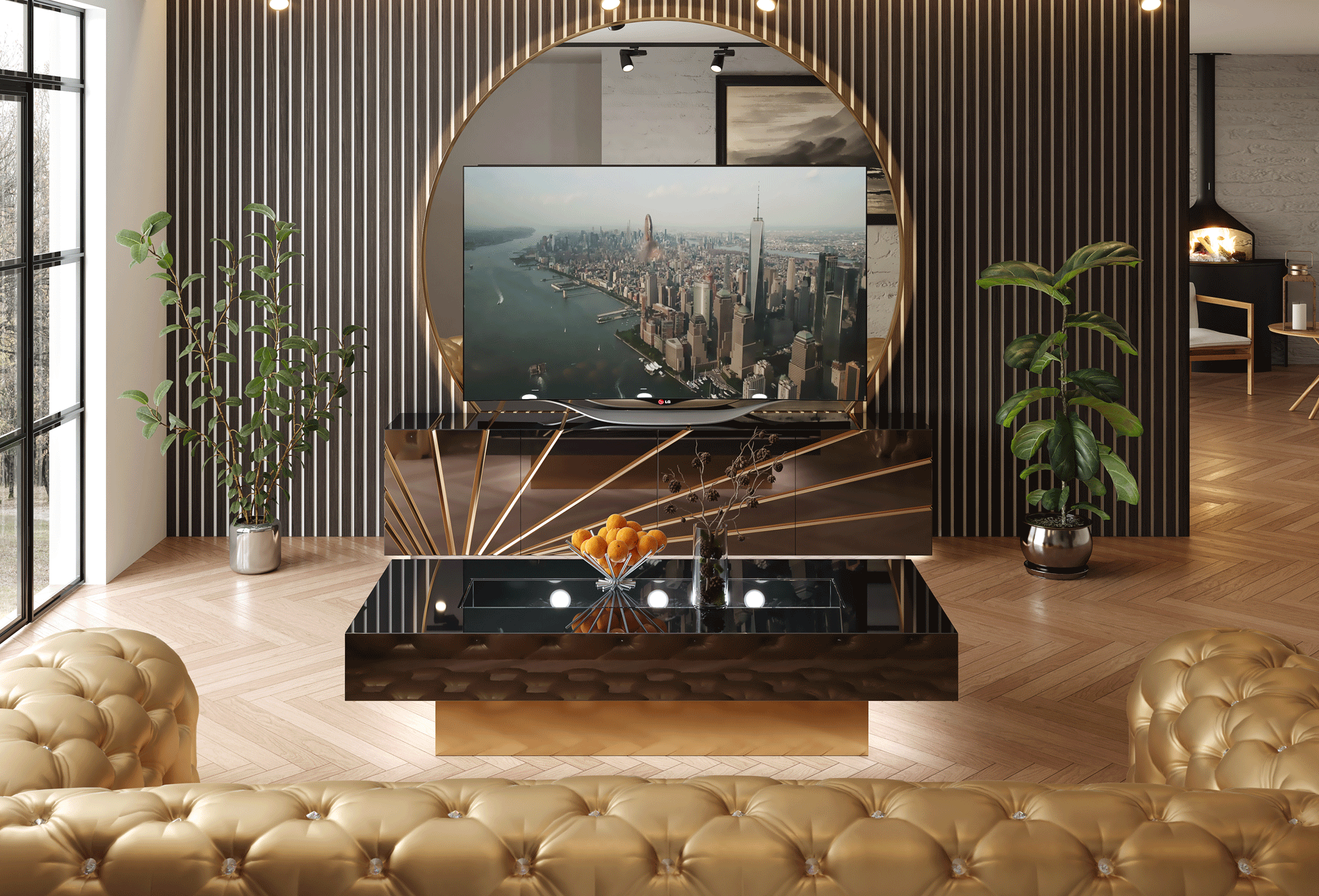 Black And White Living Room Oro Set Additional Items p12708 By ESF Furniture