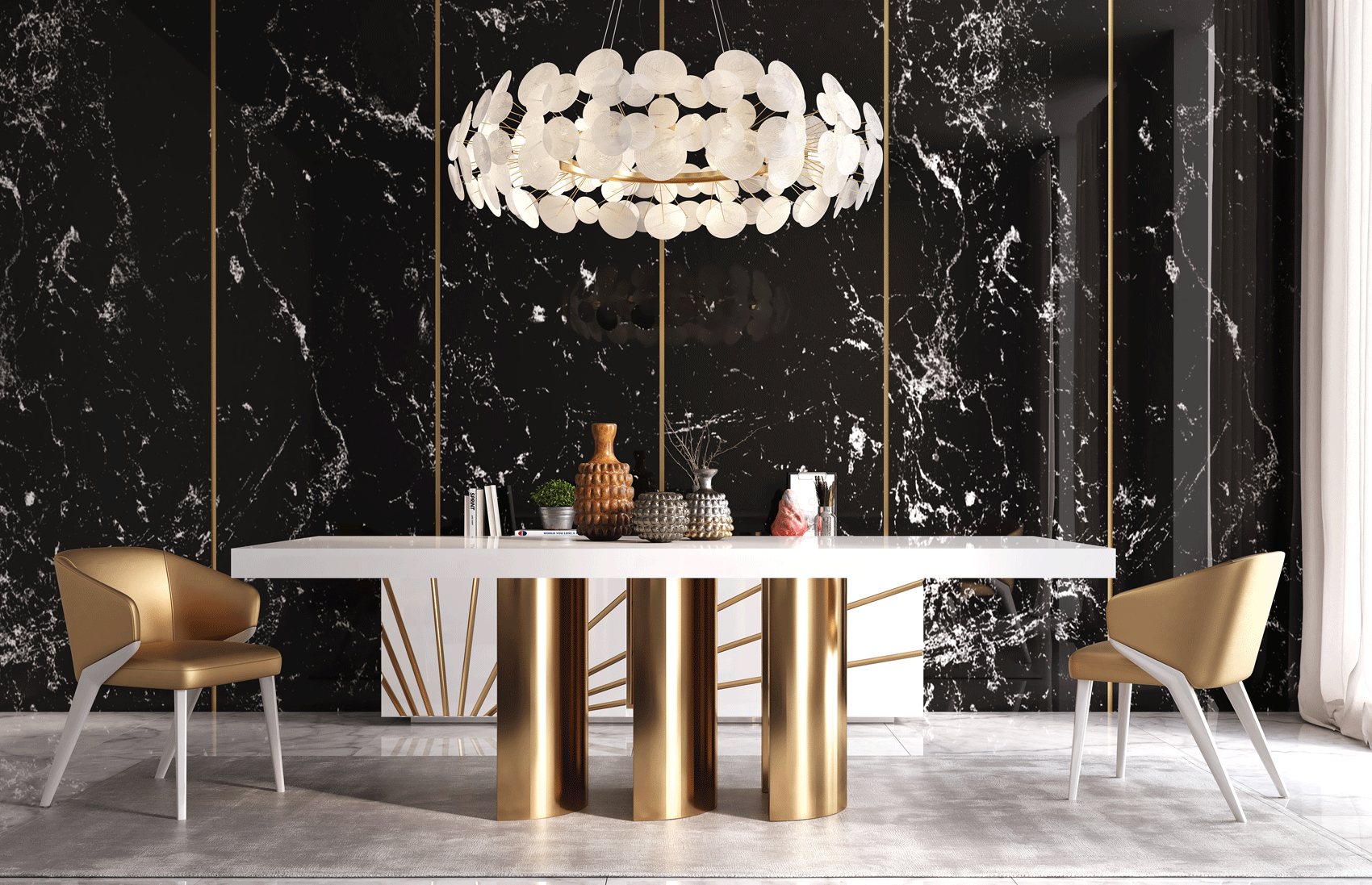 Shiny Oro White Dining room Set p12690 By ESF Furniture