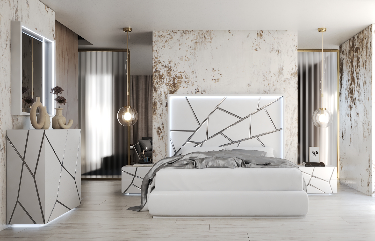 High Gloss Lacquer, Mat Gio Bedroom Set p12688 By ESF Furniture