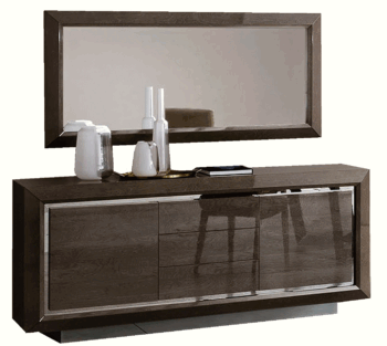 High Gloss Lacquer Elite Buffet w/Mirror Silver Birch p10518 By ESF Furniture