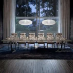 High Gloss Lacquer Elite Dining Room Set Brown Silver Birch