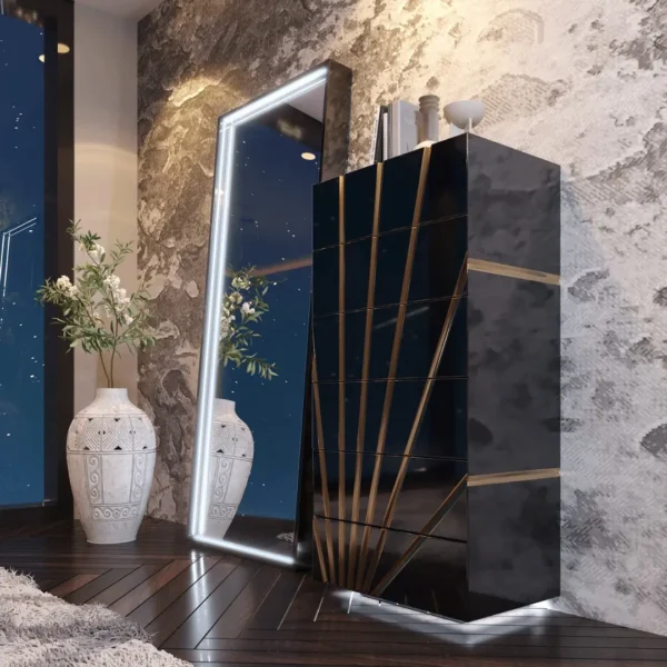 Mat, Shiny Oro Black Bedroom Set Additional Items By ESF Furniture - Image 4