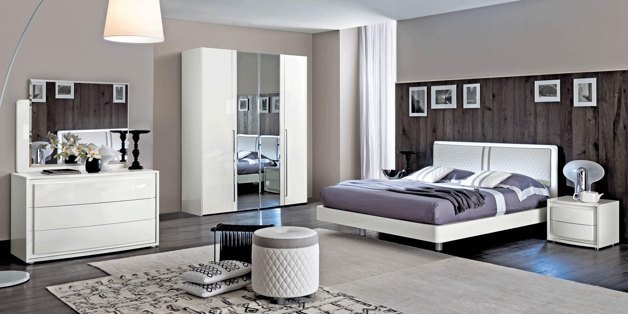 White Bed Set Dama Bianca Night Additional Items p6972 By ESF Furniture
