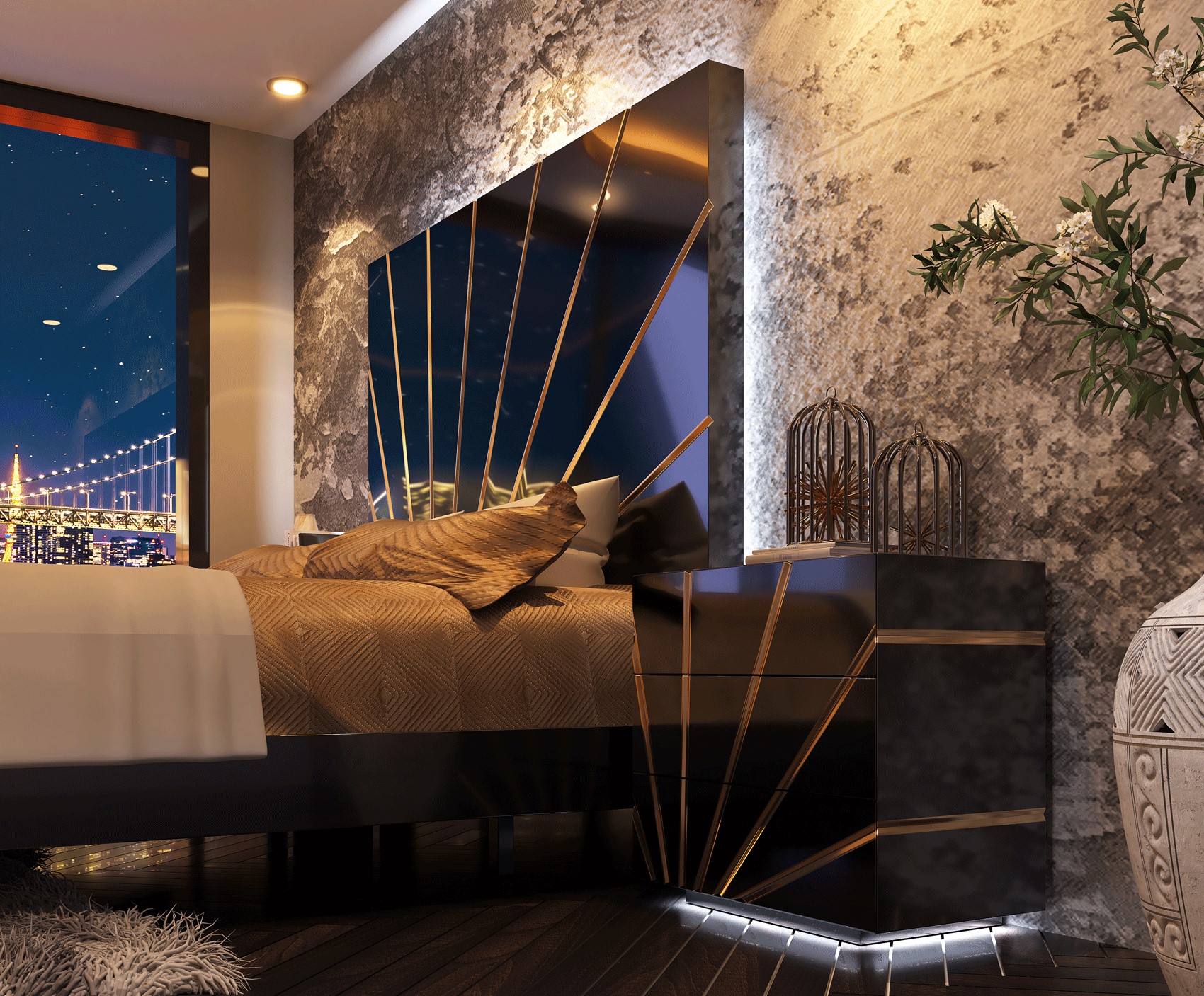 Mat, Shiny Oro Black Bedroom Set Additional Items p12704 By ESF Furniture