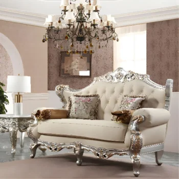 Metallic Silver with Gold Trim Finish French Salon Loveseat HD-91633 By Homey Design