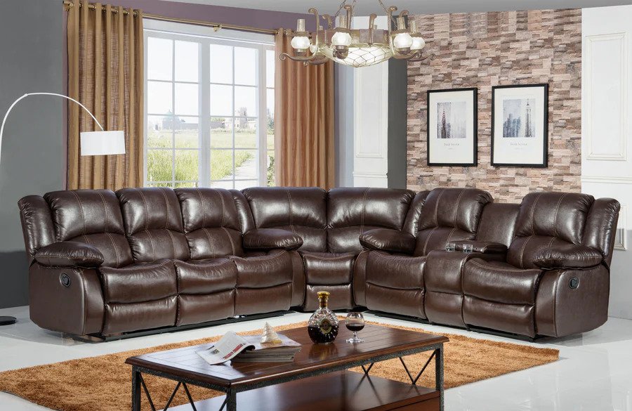 SF3592 Brown Pu Leather 3PC Set Sectional by McFerran
