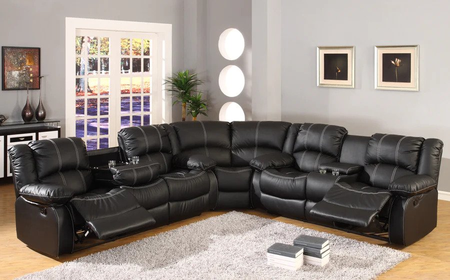 SF3591 Black Leahter Sectional 3PC By McFerran