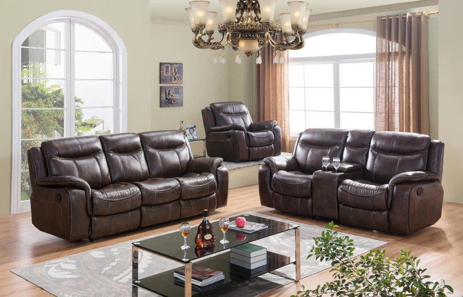 SF3739 Leather Brown Living Room 3 PC Set By McFerran