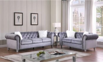 Sf2009 Tufted Grey Velvet 2PC Living Set by McFerran
