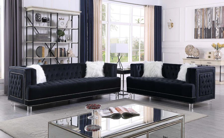 Sf2008 Black Modern Tufted 2 PC Living Room Set S+L by McFerran