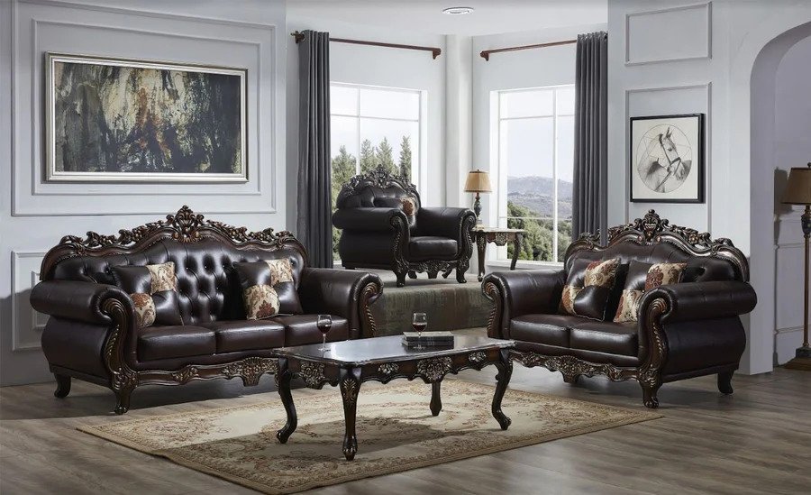 SF2768 Tufted Leather Brown 2PC Living Set by McFerran