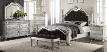 B1722 Silver Finish Black Tufted King Size 4 PC Set By McFerran