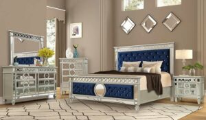 B1689-Ek/Ck/Q Tufted Gray And Silver Bed By Mcferran | Mobilia Cleopatra B1689-EK/CK/Q Tufted Gray and Silver Bed By McFerran