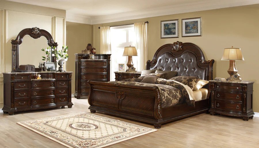 B9505-K Wooden Brown Leather King Size Set 4PC By McFerran