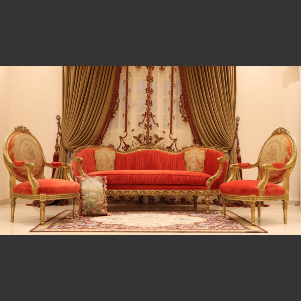 MC-40 coral orange Rococo sofa set. 4