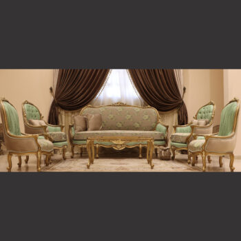 MC-50 pistachio/moka beige Rococo sofa set.