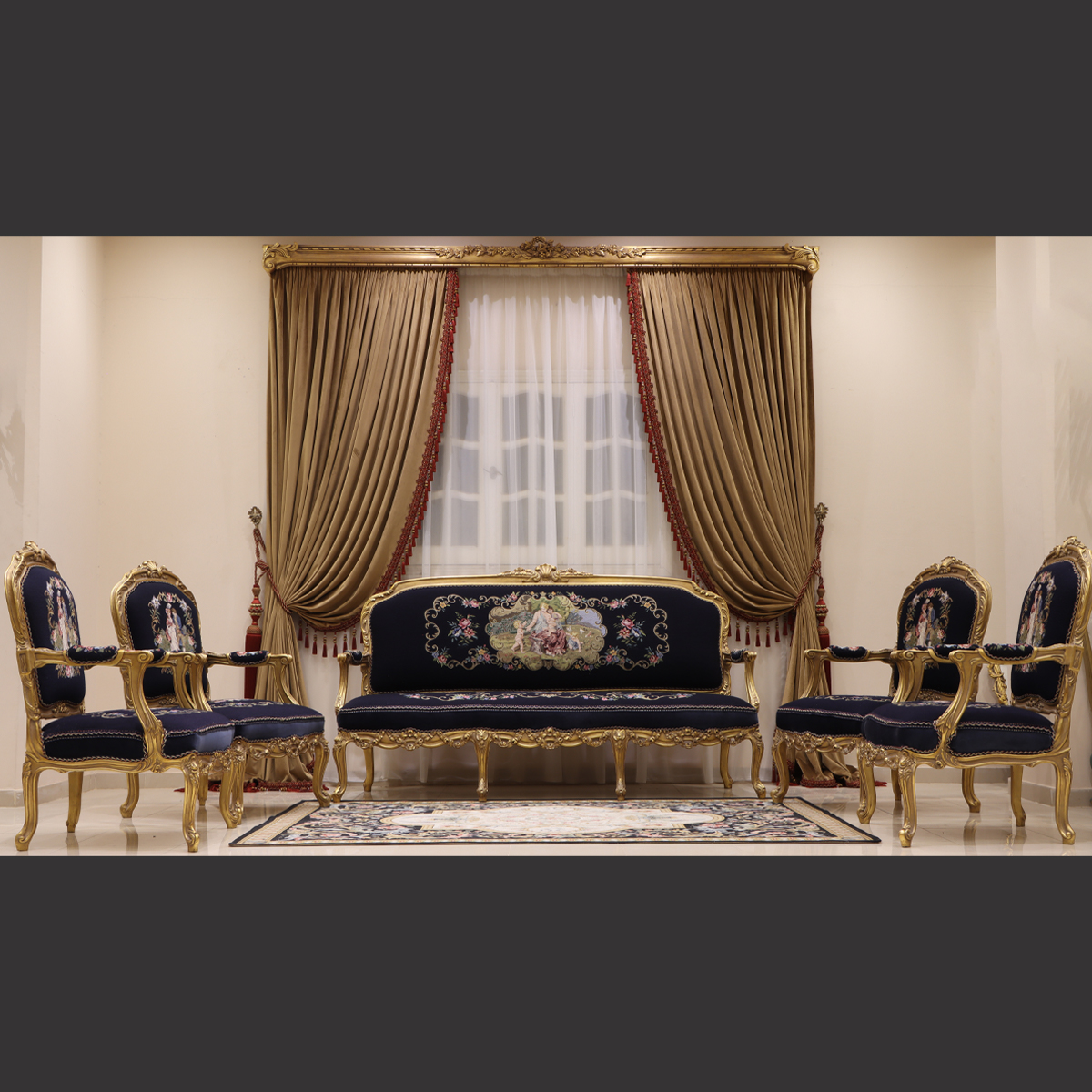 MC-54 ink blue Neoclassic sofa set.
