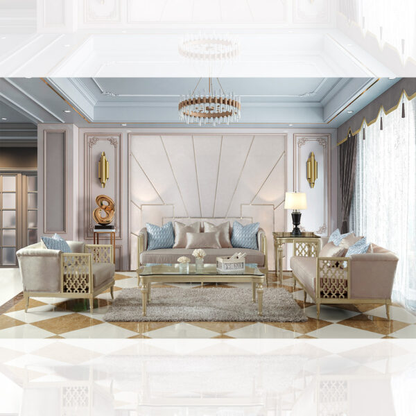 Satin Gold Finish Loveseat HD-627 By Homey Design