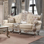 Metallic Silver with Gold Trim Finish French Salon Sofa HD-91633 By Homey Design Homey Design HD-91633 Collection Mobilia Cleopatra 9 Metallic Silver with Gold Trim Finish French Salon Sofa HD-91633 By Homey Design 9
