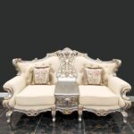 Metallic Silver with Gold Trim Finish French Salon Sofa HD-91633 By Homey Design Homey Design HD-91633 Collection Mobilia Cleopatra 10 Metallic Silver with Gold Trim Finish French Salon Sofa HD-91633 By Homey Design 10