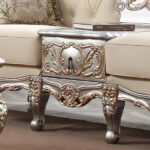 Metallic Silver with Gold Trim Finish French Salon Sofa HD-91633 By Homey Design Homey Design HD-91633 Collection Mobilia Cleopatra 11 Metallic Silver with Gold Trim Finish French Salon Sofa HD-91633 By Homey Design 11
