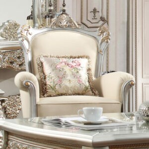 Metallic Silver With Gold Trim Finish French Salon Chair Hd-91633 By Homey Design | Mobilia Cleopatra Metallic Silver with Gold Trim Finish French Salon Chair HD-91633 By Homey Design