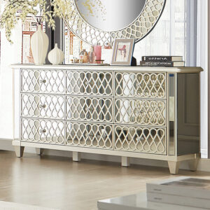 Champagne Silver Gold Dresser Hd-6000 By Homey Design | Mobilia Cleopatra Champagne Silver Gold Dresser HD-6000 By Homey Design